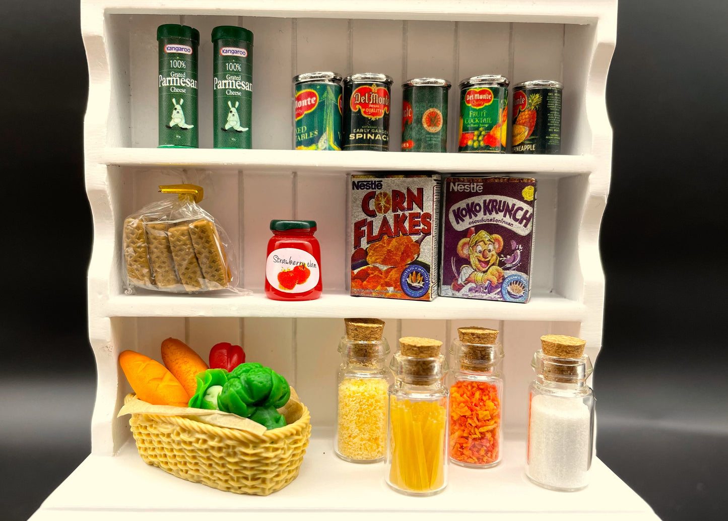 Miniature Jars Dry Food Set. Salt, Spaghetti, Corn Flour, Chili Flakes. Kitchen Food. Dollhouse Accessories. 1:12 Scale