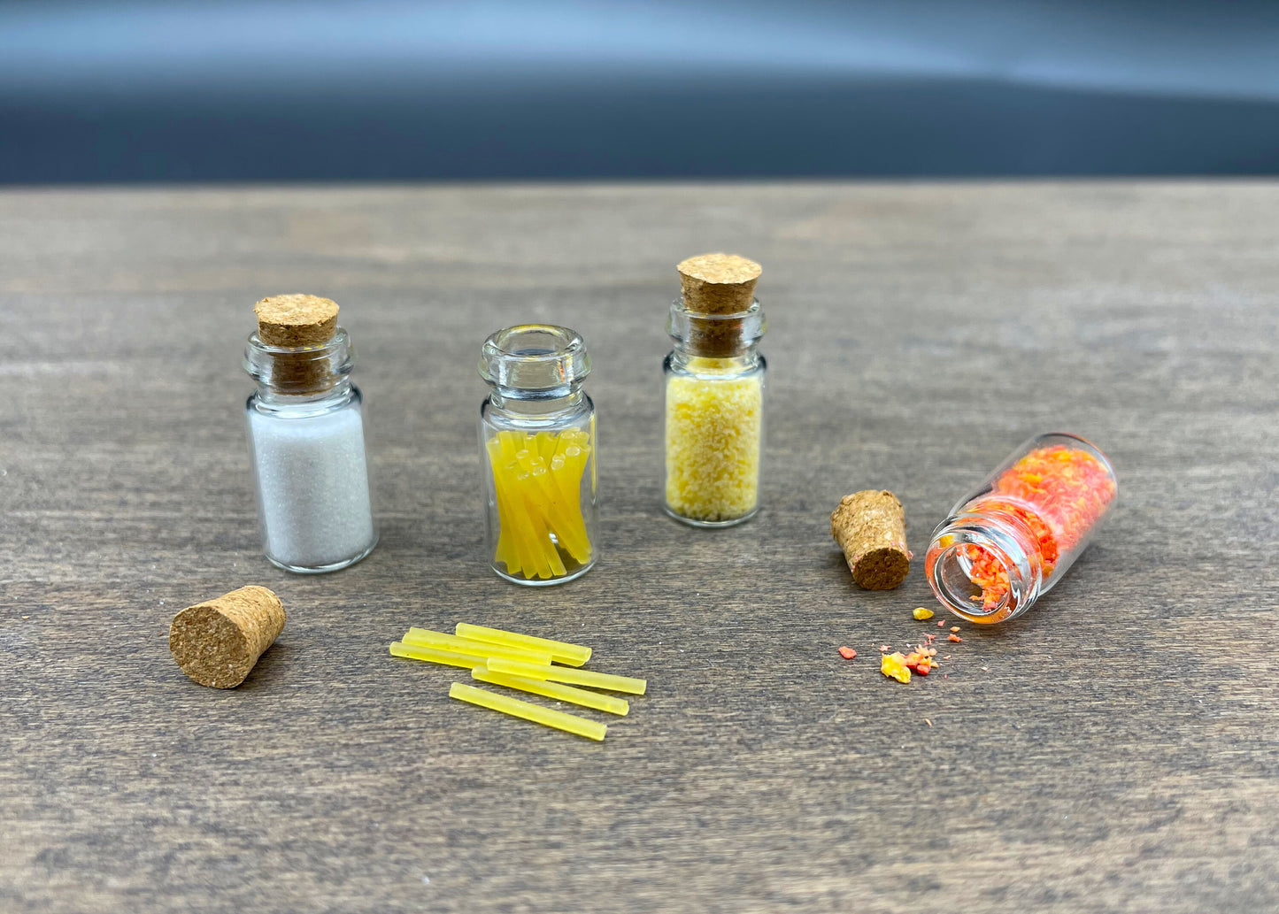 Miniature Jars Dry Food Set. Salt, Spaghetti, Corn Flour, Chili Flakes. Kitchen Food. Dollhouse Accessories. 1:12 Scale
