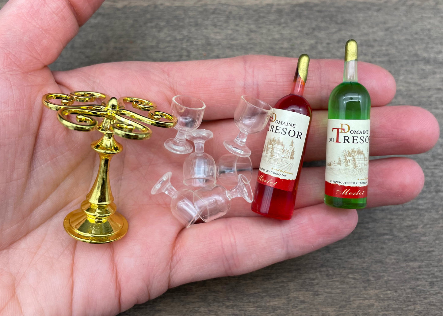 Miniature Wine Bottles on Rack 1:6 Scale Dollhouse Bar Prop