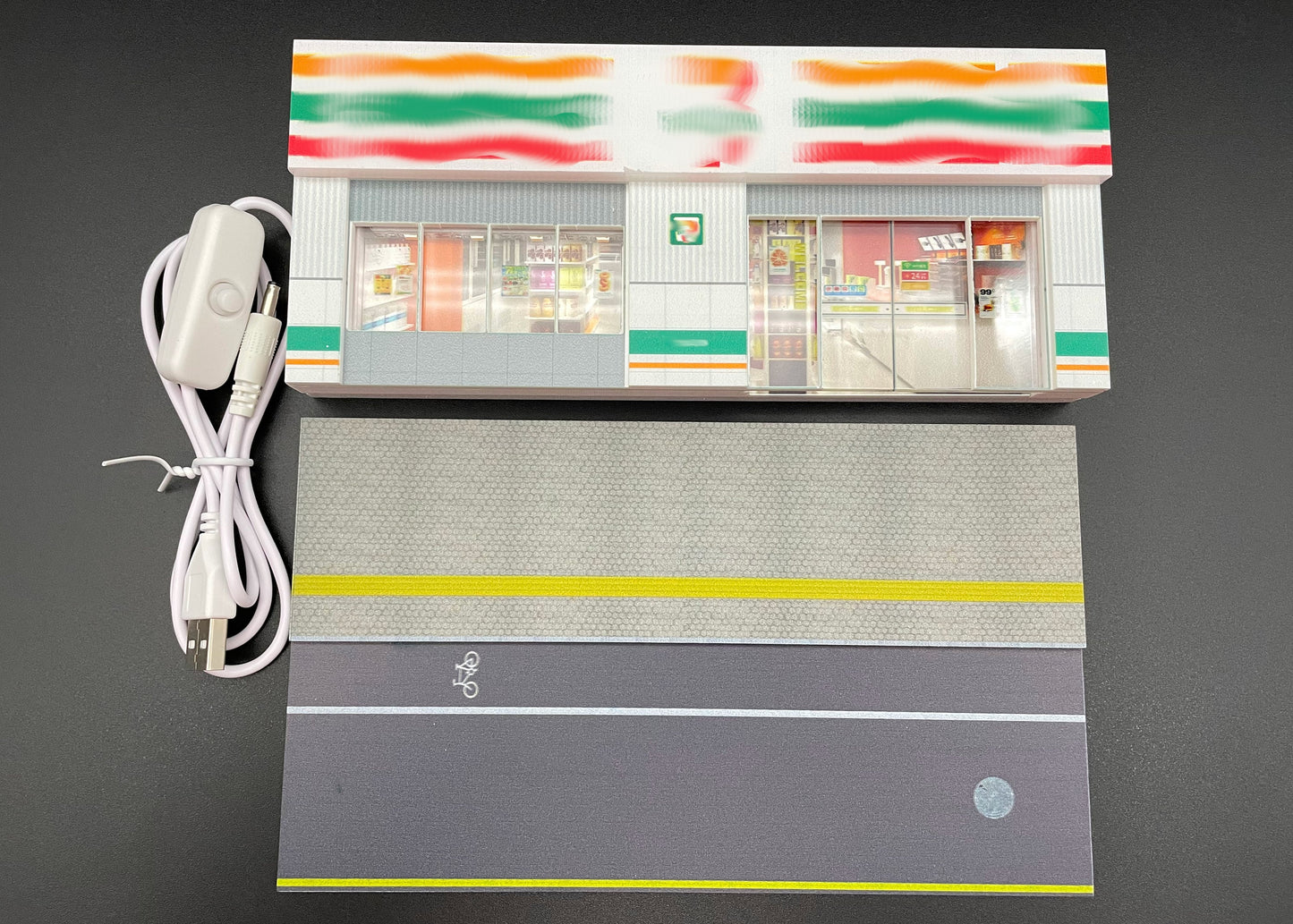 Miniature Shop and Street Diorama Scene with Lights For 1:64 Scale Cars and People