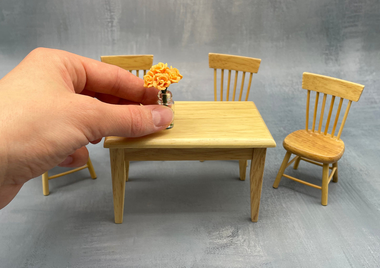Miniature Dining Table with Chairs 1:12 Scale Dollhouse Furniture