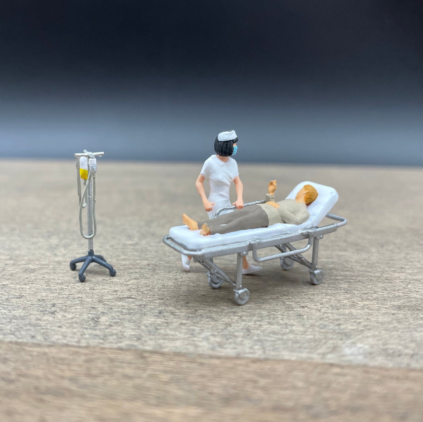 Nurse with Patient on Stretcher and IV Miniature 1:64 Scale Medical Model