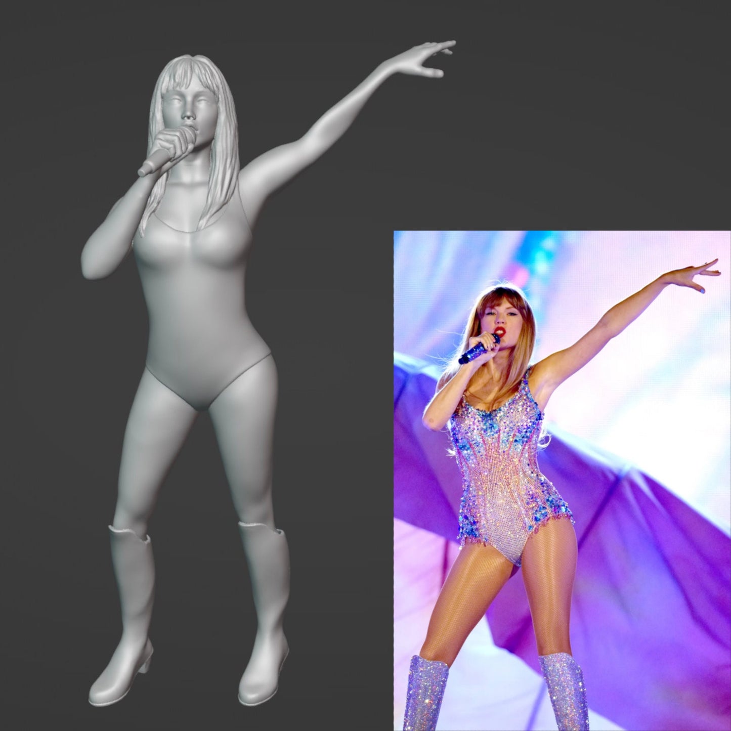 Unpainted Taylor Swift Model. The Eras Tour. Rhinestone Bodysuit. Miniature 1:64 Scale
