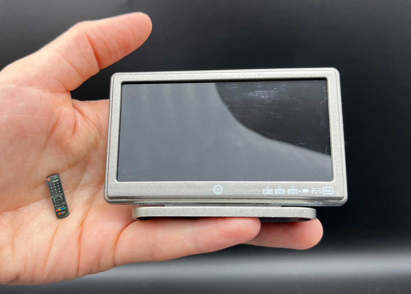 Miniature TV 1:12 Scale Dollhouse Flat Screen Television Side View