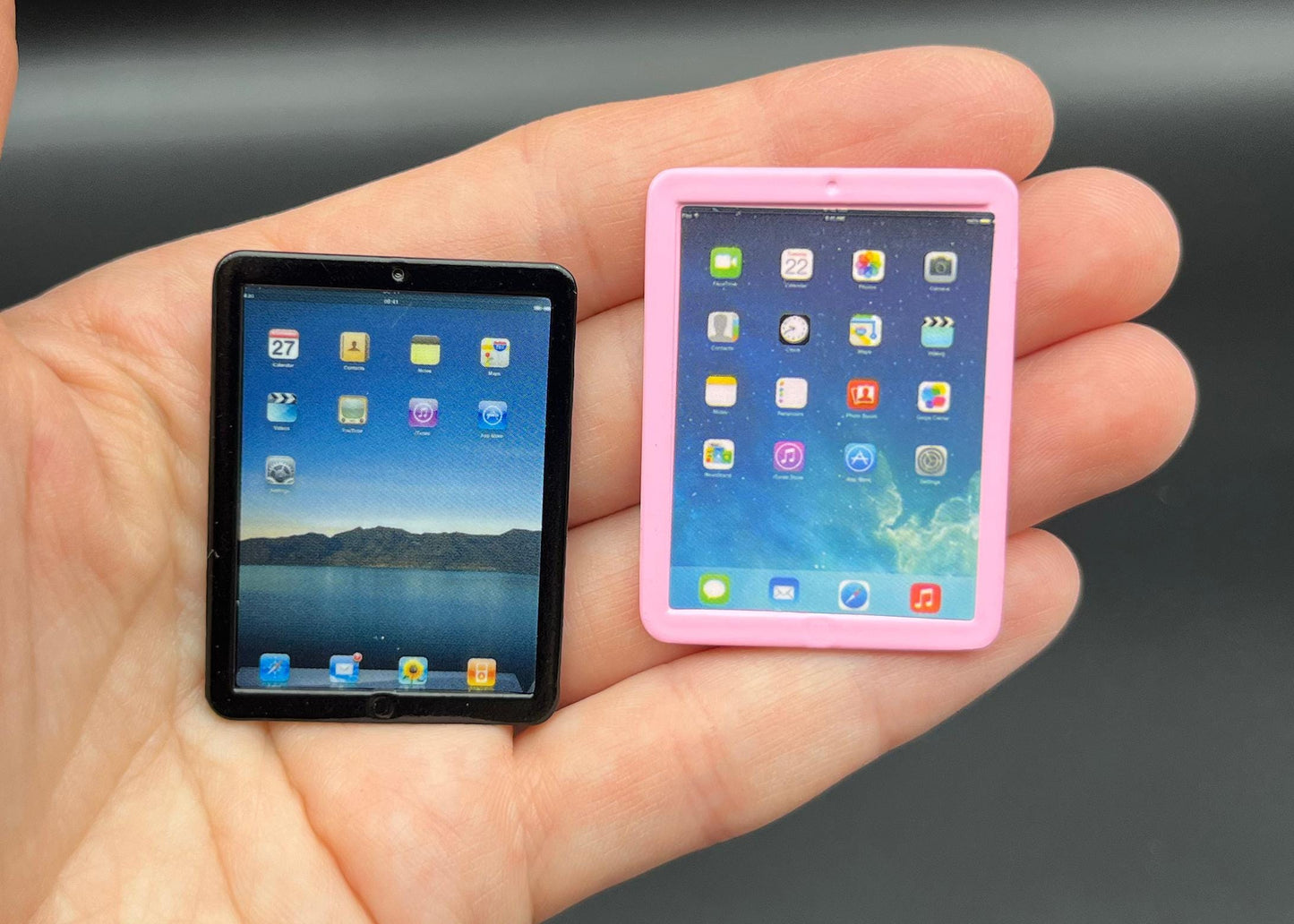Miniature Apple Ipad Black or Pink Mini Tablet. Dollhouse Accessory. 1:6 Scale