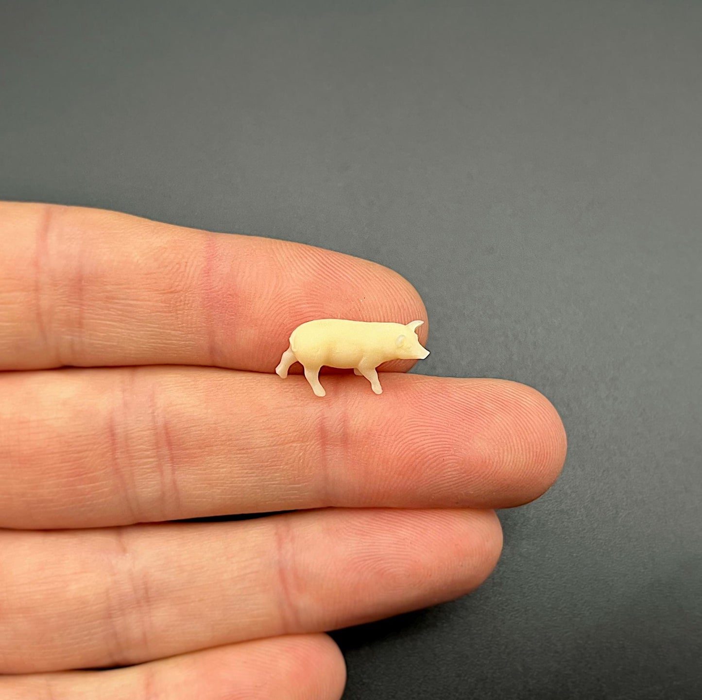 Miniature Unpainted or Dirty Pig. 1:64 Scale. 0.35 Inches Tall. Realistic Miniature Model