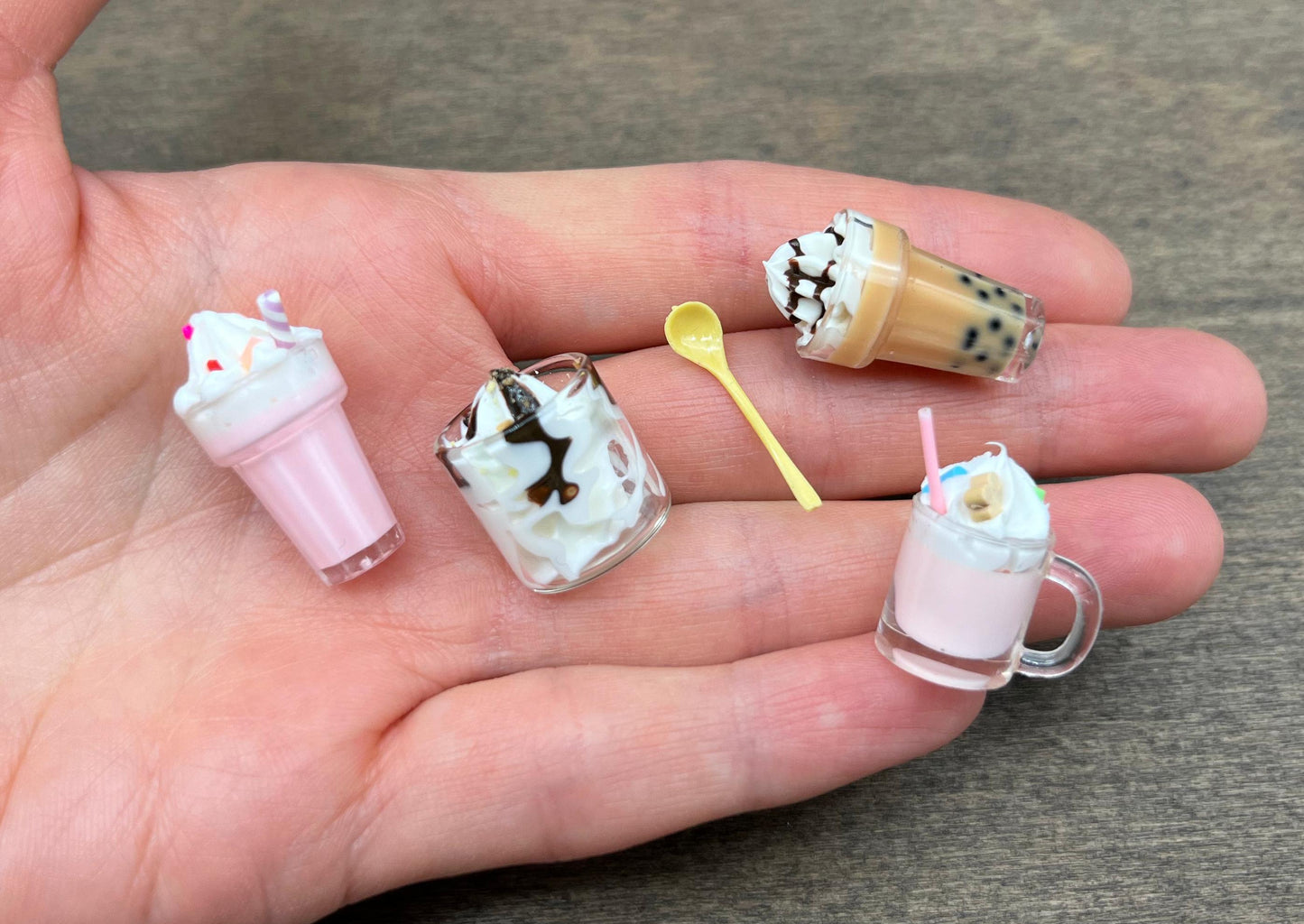 Miniature Ice Cream Drinks. 1:6 Scale. Kitchen Food Dollhouse Accessories