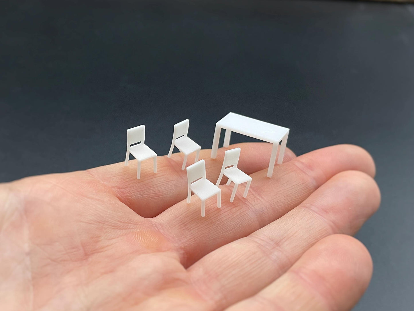 Miniature Table 4 Chairs 1:64 Scale Dollhouse Furniture Front View