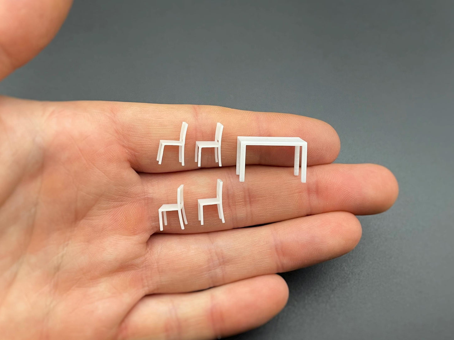 Miniature 1:64 Scale Table 4 Chairs Dollhouse Furniture Scale Comparison