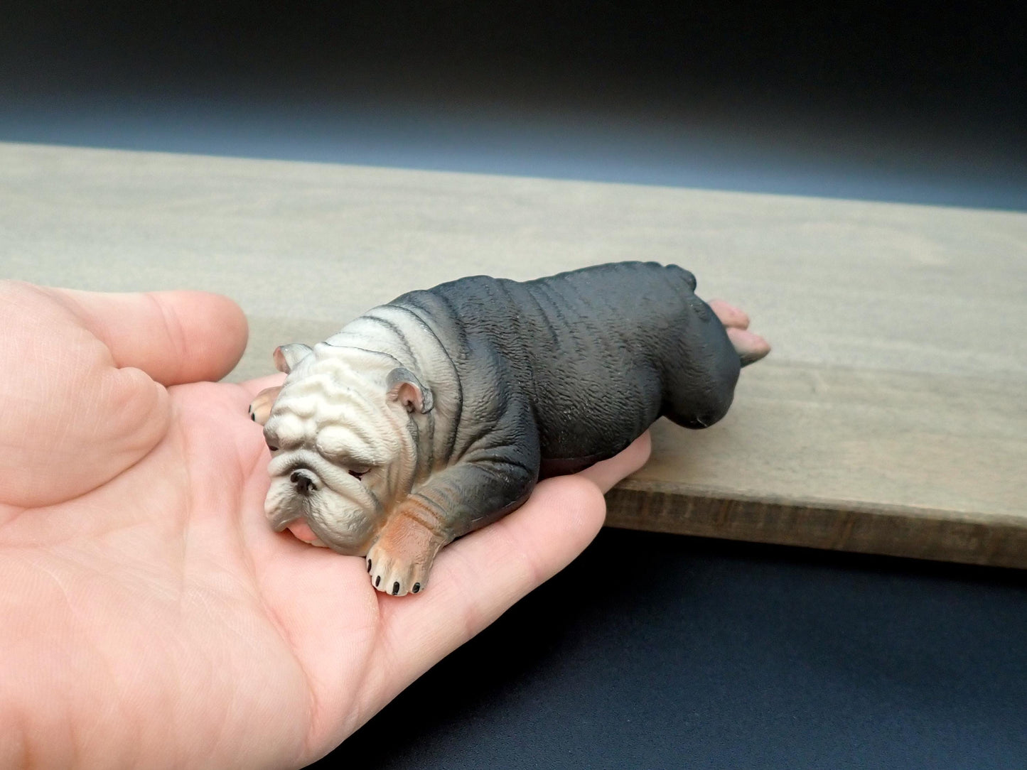 Miniature English Bulldog Models. Sleeping and Playing. 1:6 Scale Dog Miniatures