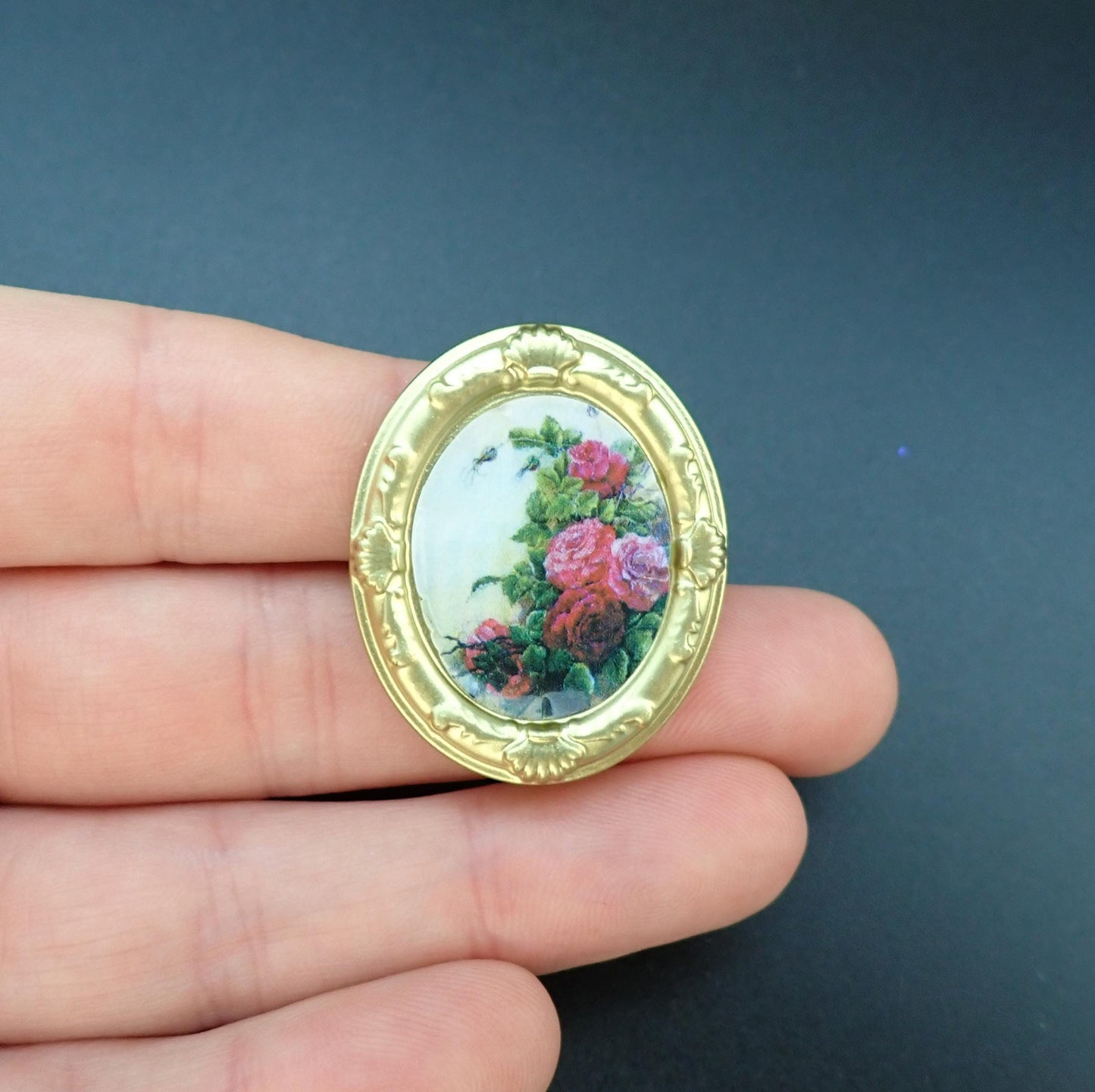 Miniature Paintings in Ornate Gold Frames. 1:12 Scale Miniature Accessories. 'Sunflowers'