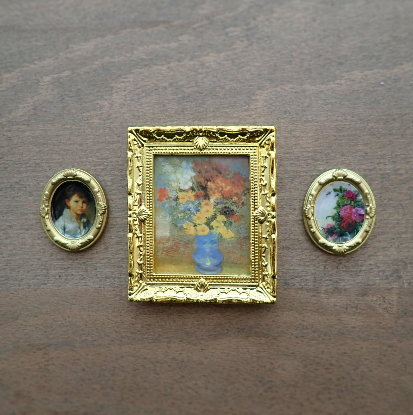 Miniature Paintings in Ornate Gold Frames. 1:12 Scale Miniature Accessories. 'Sunflowers'
