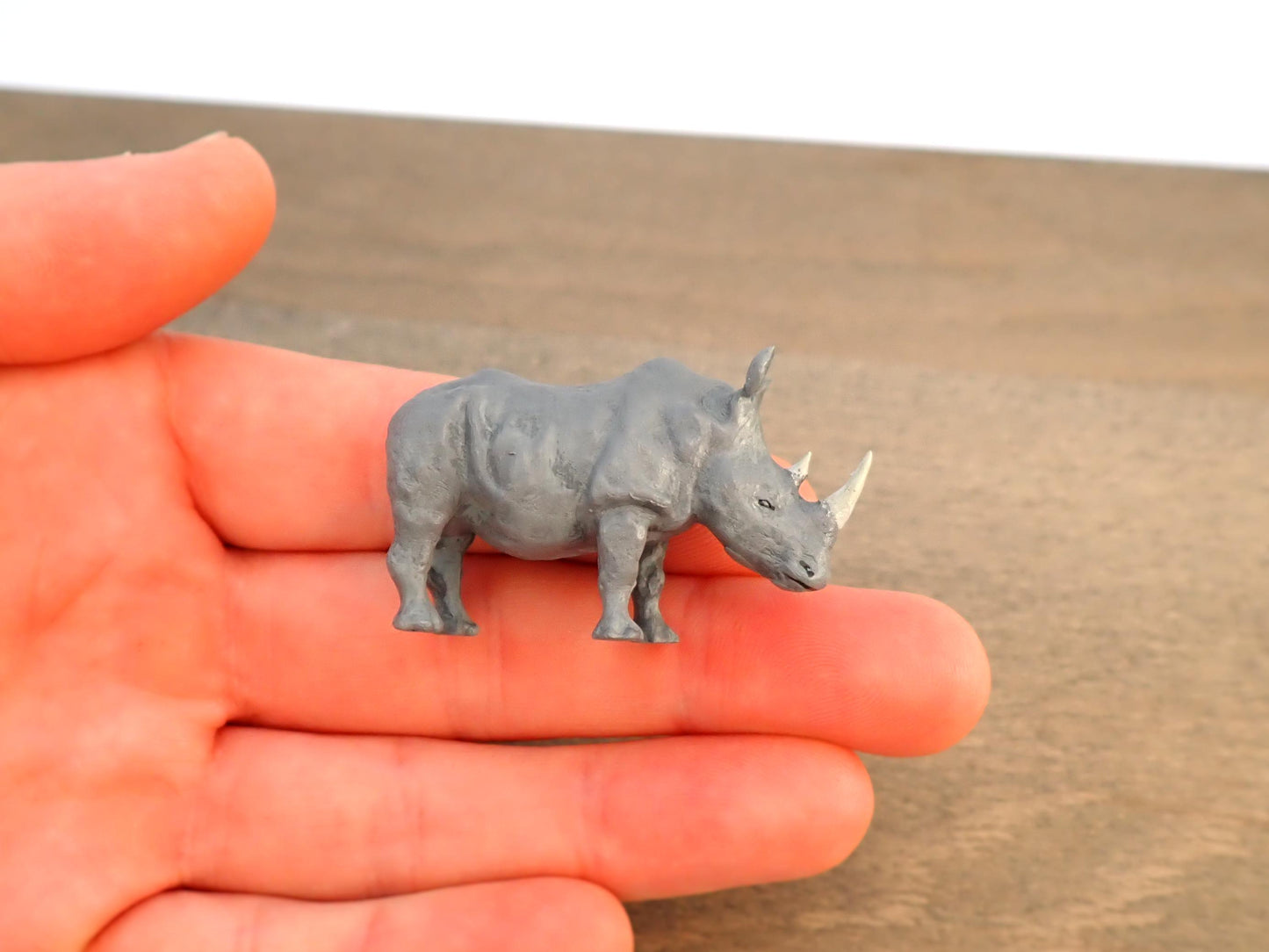 Miniature Lion and White Rhino. 1:87 or 1/64 Scale Animal Figures