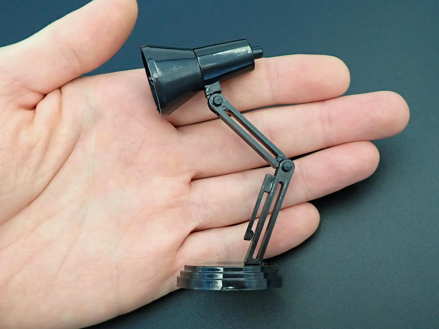 Miniature Desk Lamp. Adjustable Height with LED Light. 1:6 Scale.