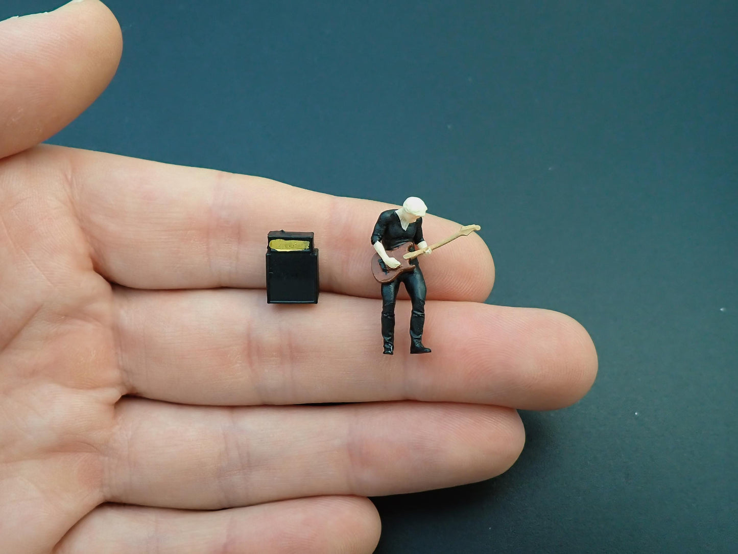Miniature Music Band Figures. 1:64 Scale. Guitar, Bassist, Amp, Singer