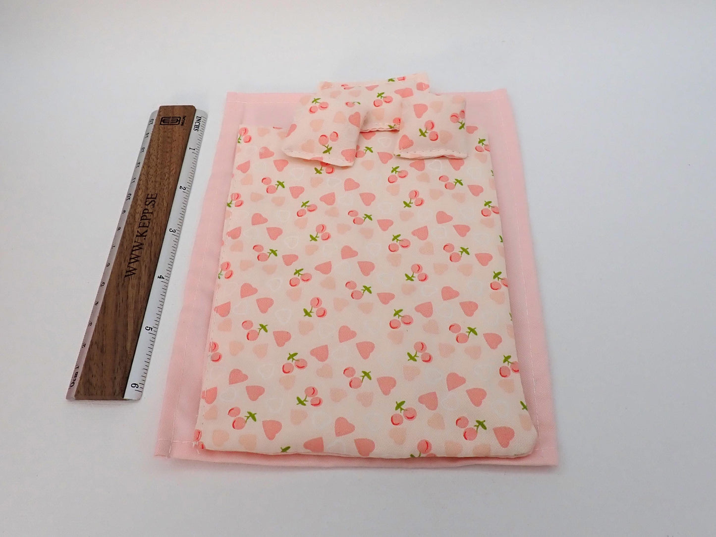 Dollhouse Bedding Set 1:12 Scale. Handmade Miniature Doll Bed Sheet Duvet & Pillows, Duck Star or Cherry Print