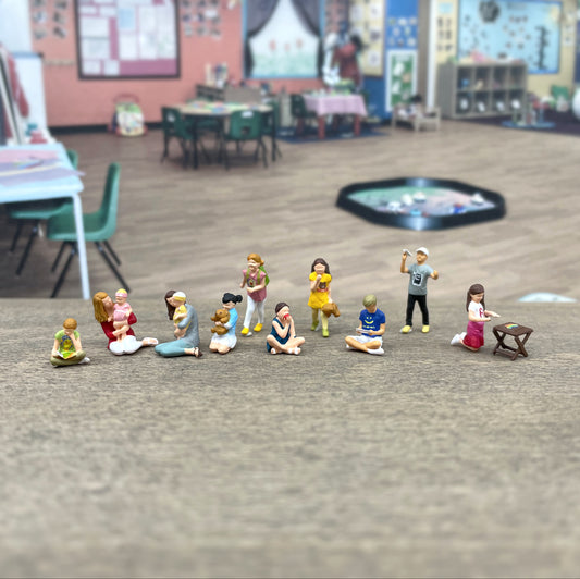 Miniature Children Playing Figures. 1:64 S Scale Model Figures. Boys, Girls, Mom