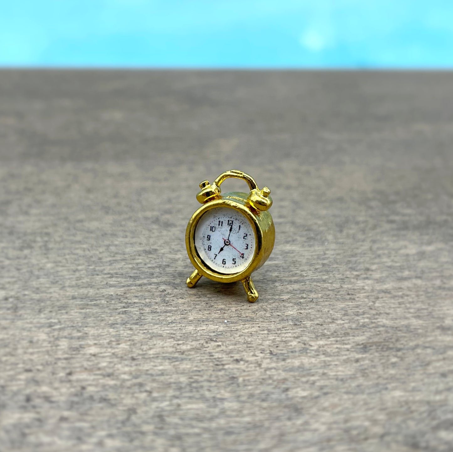 Miniature Gold Alarm Clock. Dollhouse Accessory. 1:12 Scale