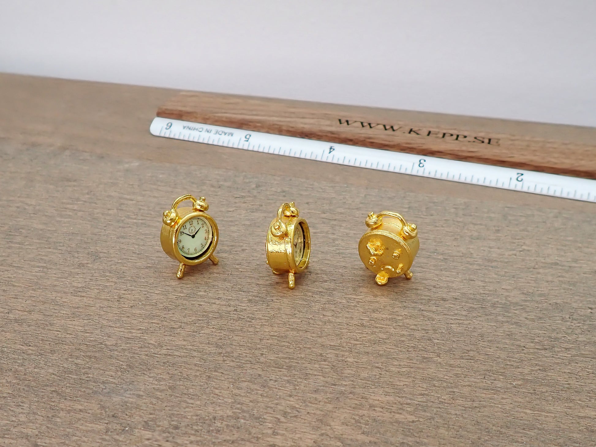 Miniature Gold Alarm Clock Dollhouse Accessory 1:12 Scale