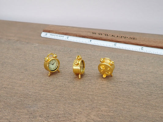 Miniature Gold Alarm Clock Dollhouse Accessory 1:12 Scale