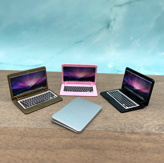 Miniature Apple Mini Macbook Silver Laptop Computer. Dollhouse Accessories. Scale 1:6