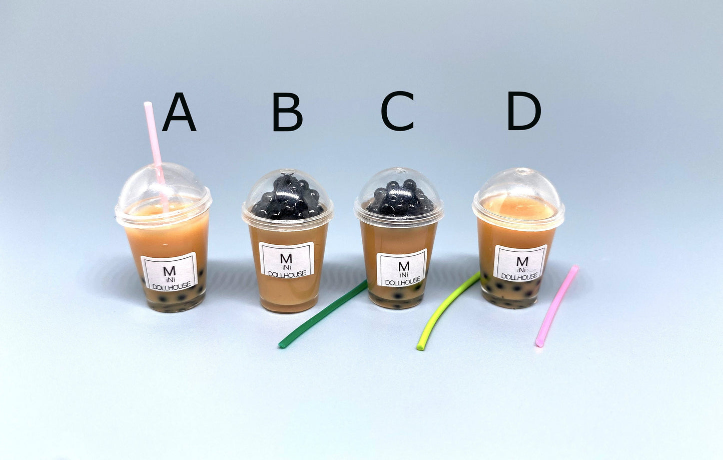 Miniature Boba Matcha Milk Tea Cups 4. Dollhouse Accessories 1:12 Scale