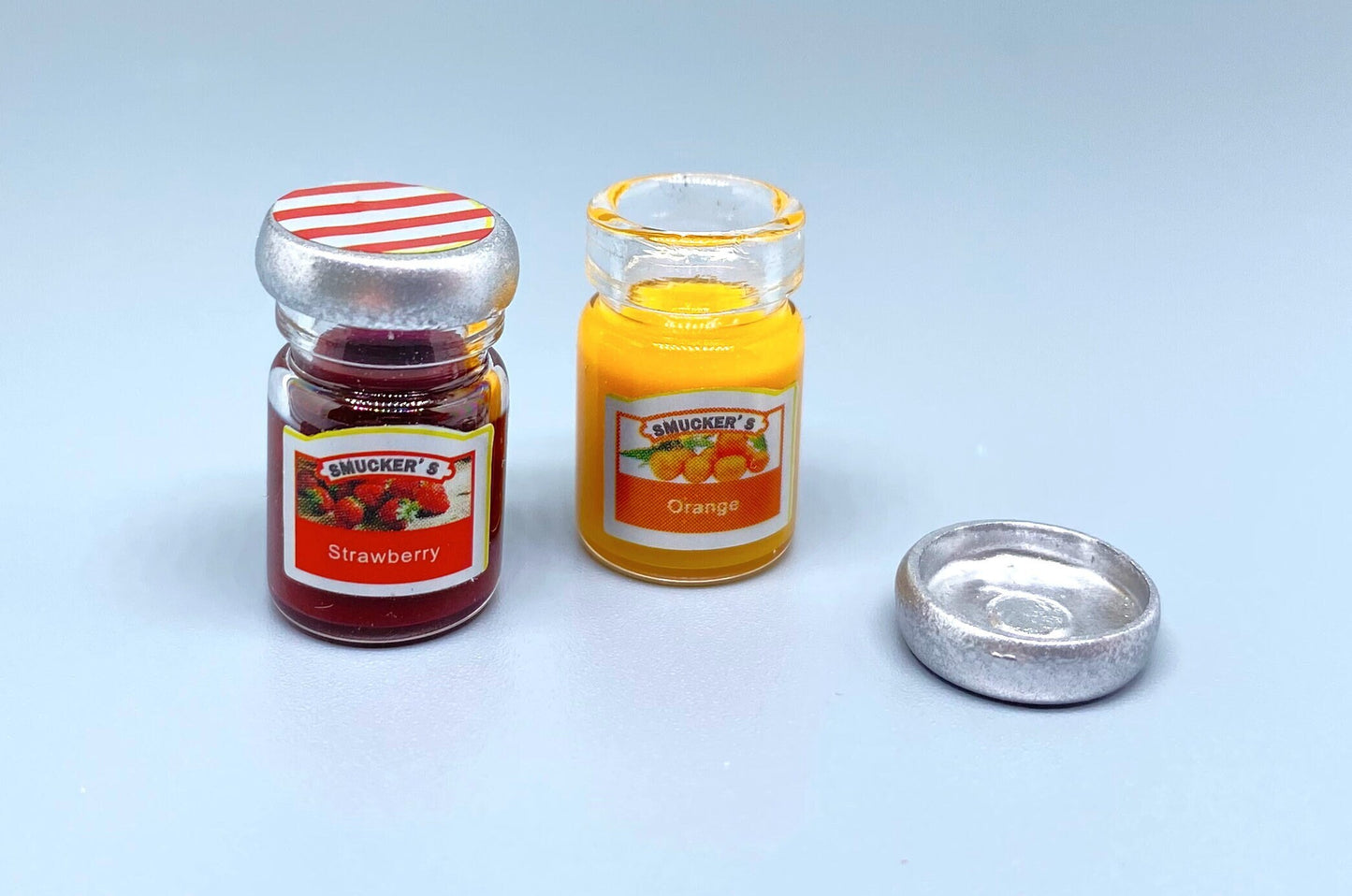 Miniature Jams Conserves. Strawberry,  Apricot, Fig, Plum, Orange Marmalade. Kitchen Food Spreads. Dollhouse Accessories 1:12 Scale
