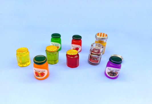 Miniature Jams Conserves. Strawberry,  Apricot, Fig, Plum, Orange Marmalade. Kitchen Food Spreads. Dollhouse Accessories 1:12 Scale
