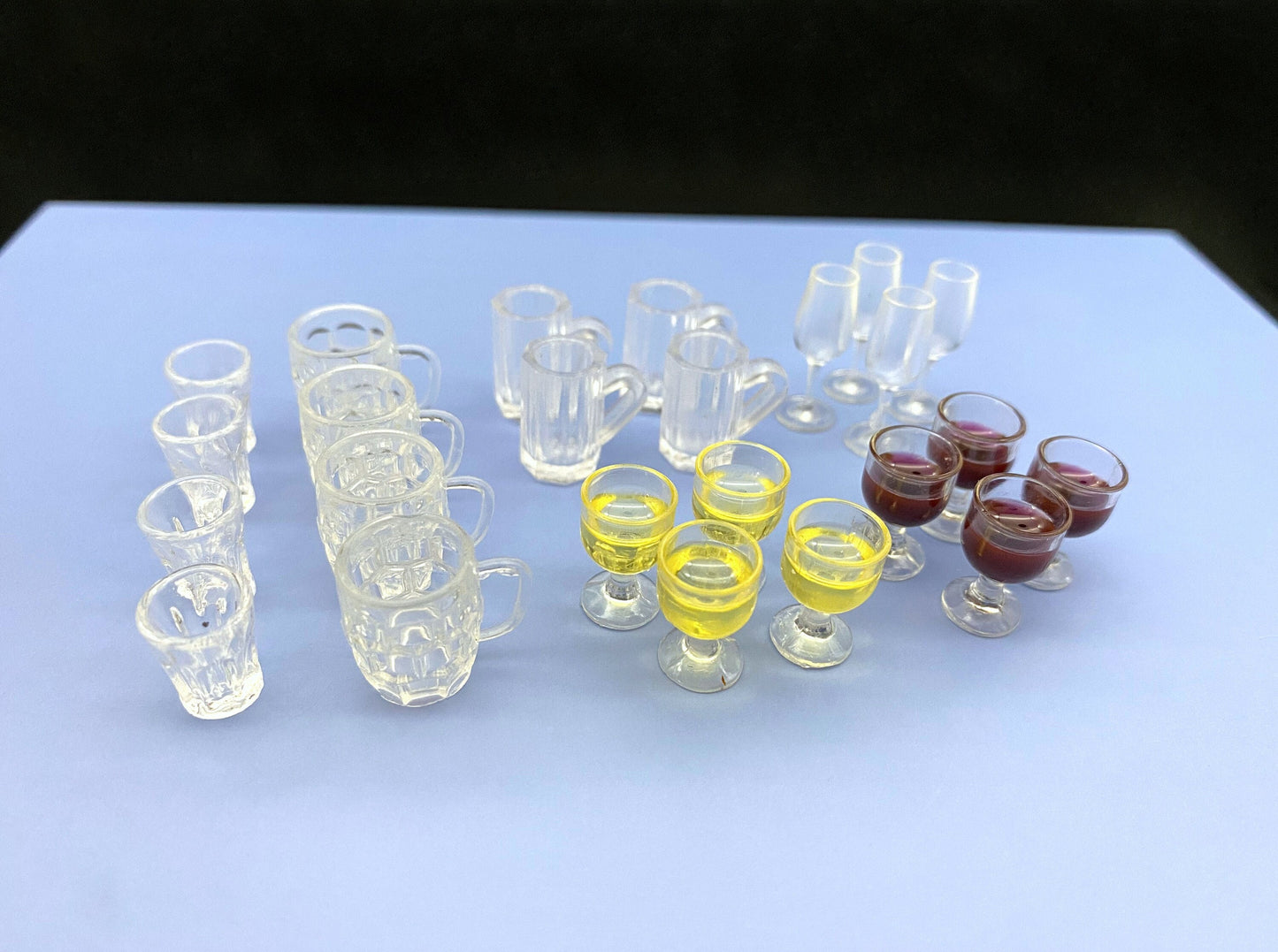 Miniature Drinks Glasses. Beer, Wine, Champagne, Water, Mug. 1:12 Scale