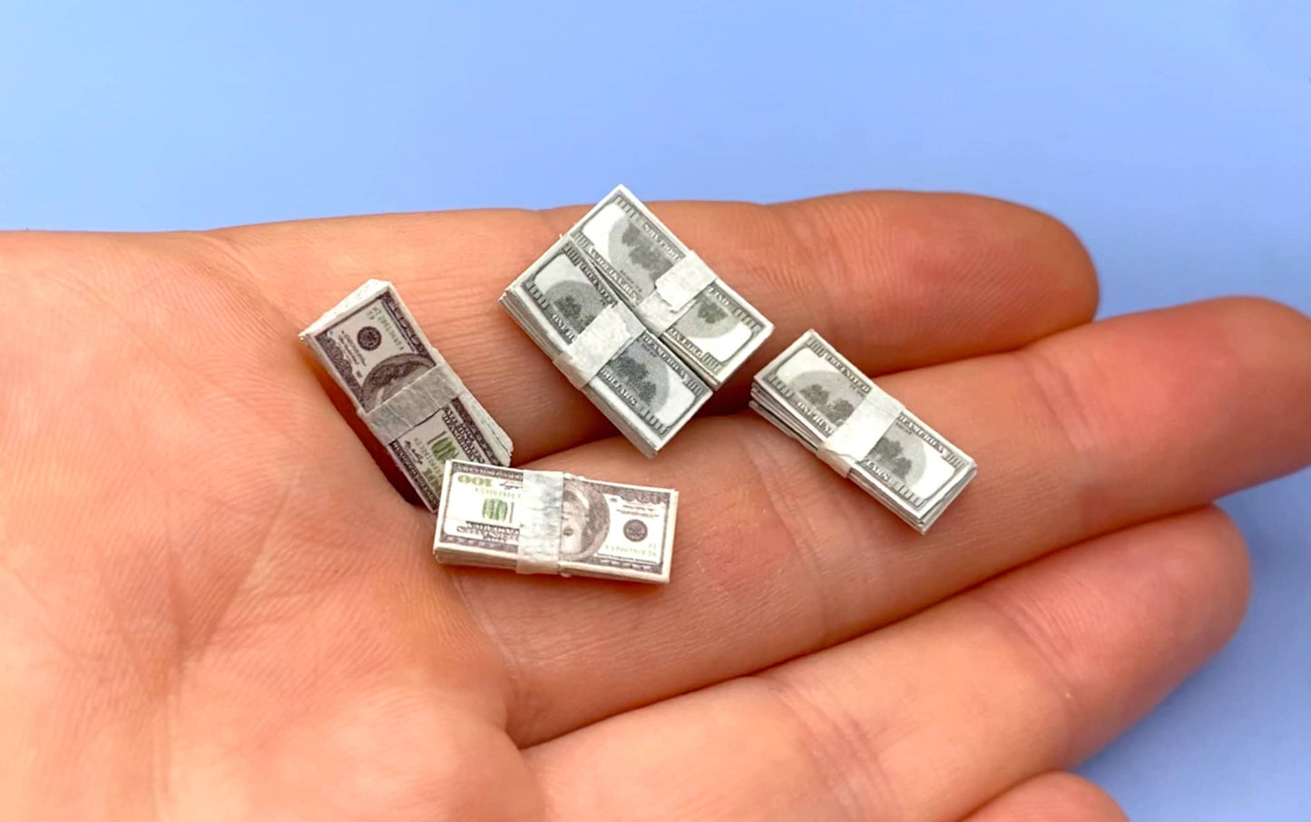 1:12 Scale Miniature 5 x Stacks of Money 100 Dollars USD. Dollhouse Handmade