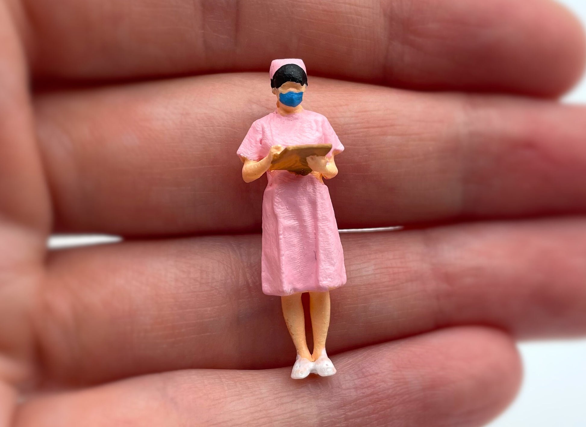 Miniature Pink Scrubs Nurse 1:64 Scale Front View Model