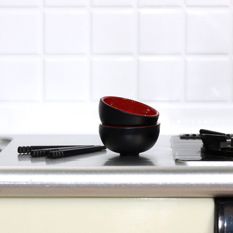 Miniature Bowl and Chopsticks. Dollhouse Kitchen Cooking Accessories. 1:12 Scale