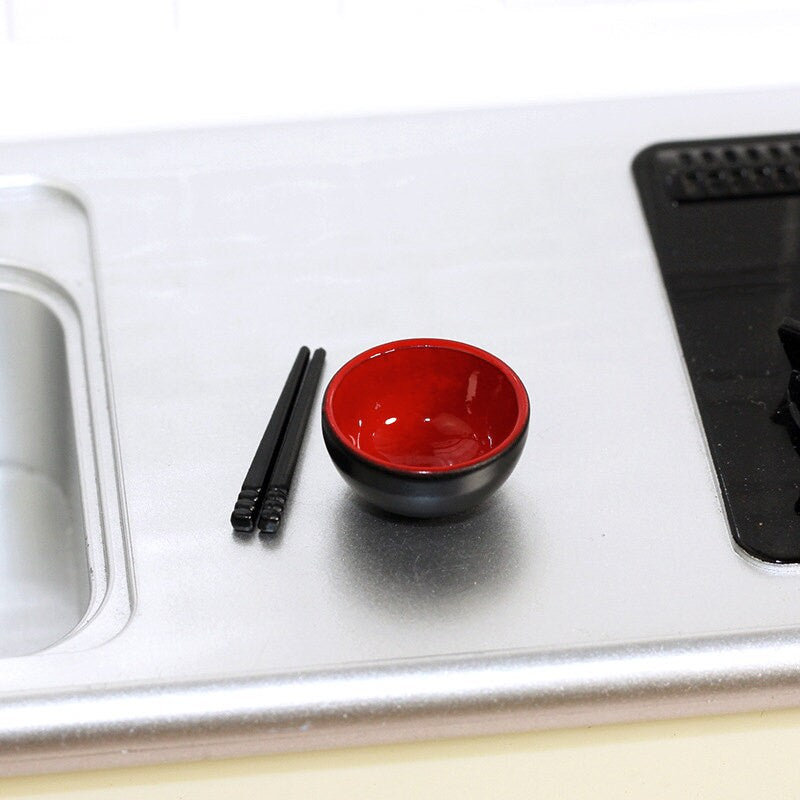 Miniature Bowl and Chopsticks. Dollhouse Kitchen Cooking Accessories. 1:12 Scale
