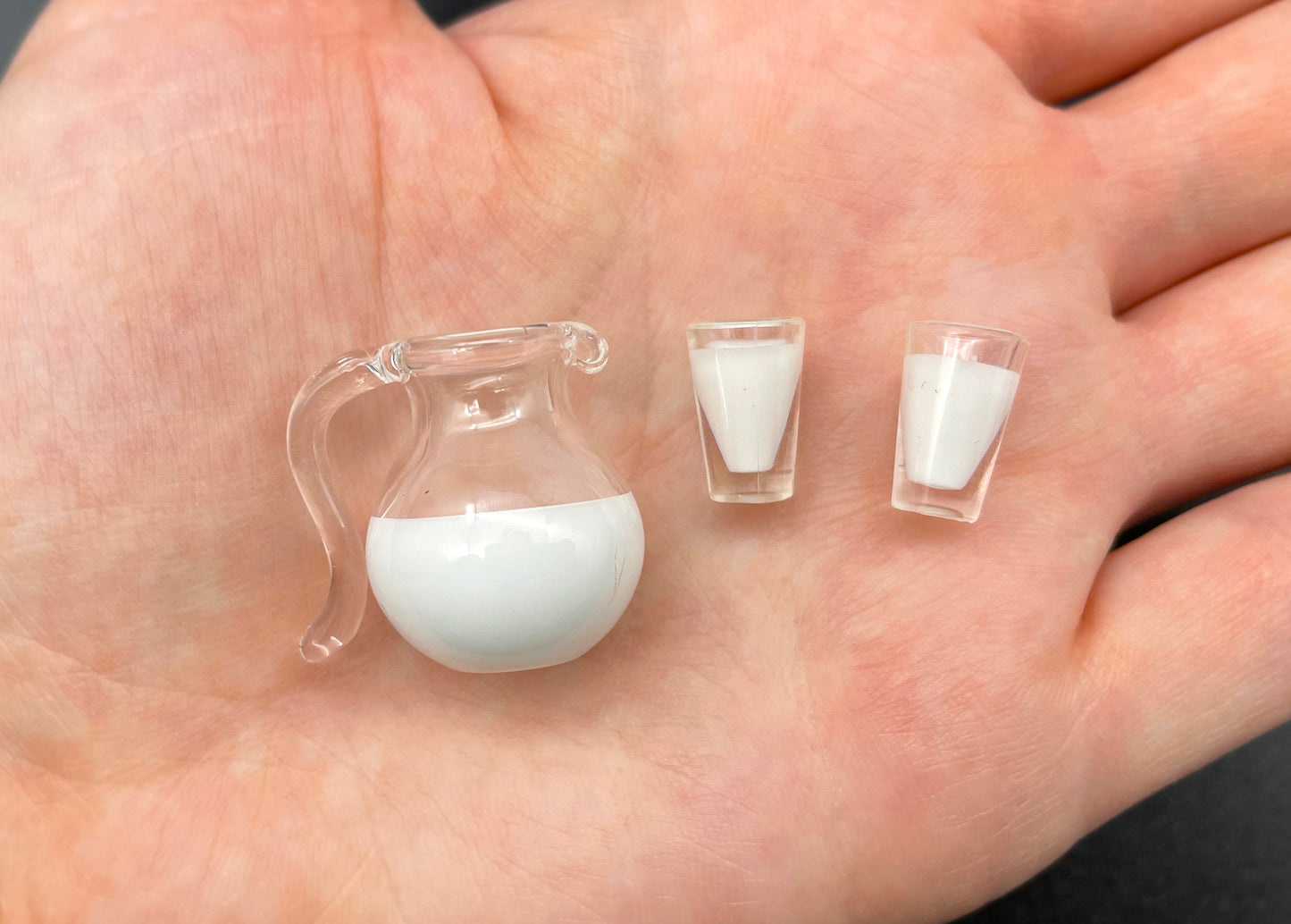 Miniature Milk or Juice set. Jug and Glasses. Kitchen Food Drink. Dollhouse Accessories 1:12 Scale