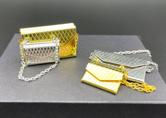 1:12/6 Scale Miniature Gold or Silver Bags. Clutch Purse Handbag. Accessory Model Dollhouse. Barbie