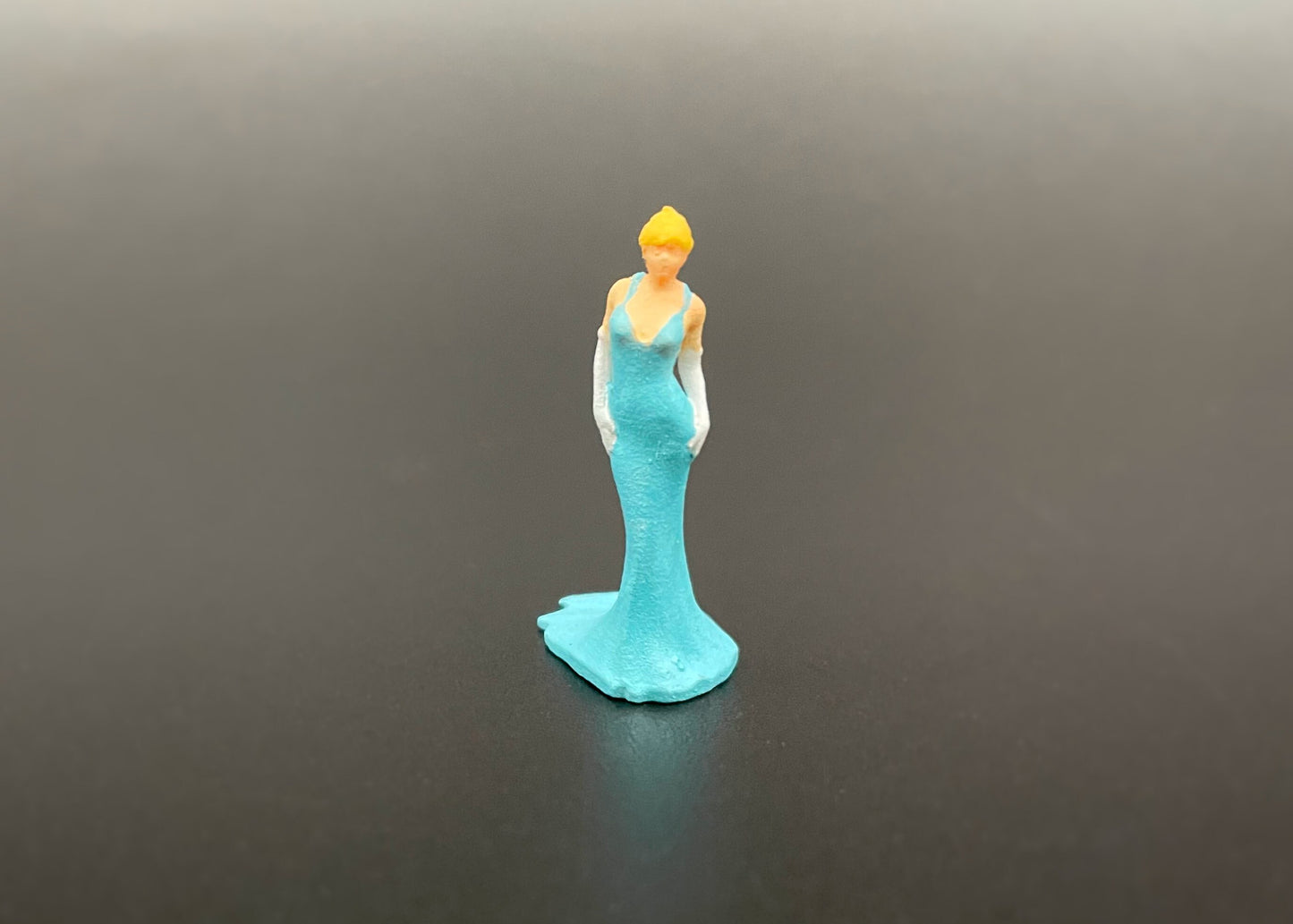 Miniature Princess in Blue Ball Room Dress. 1:64 Scale Human Figure