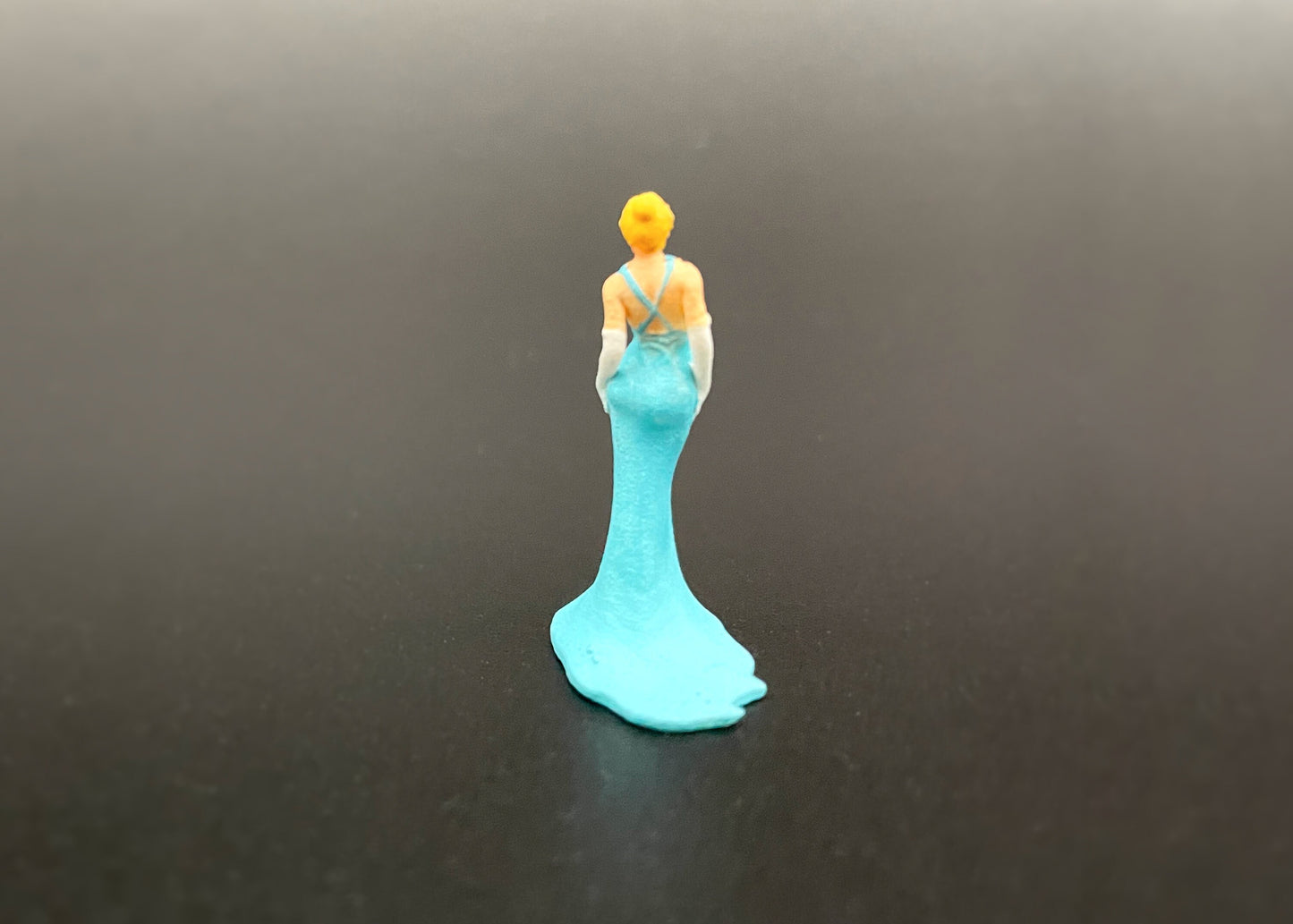 Miniature Princess in Blue Ball Room Dress. 1:64 Scale Human Figure