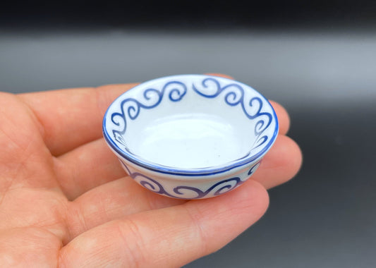 Miniature Bowl. Blue White. Kitchen Cooking. Dollhouse Accessories 1:12 1/6 Scale
