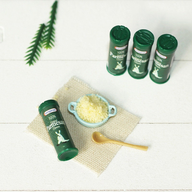 Miniature Parmesan Cheese Container.  Kitchen Food Dollhouse Accessory. 1:6 Scale