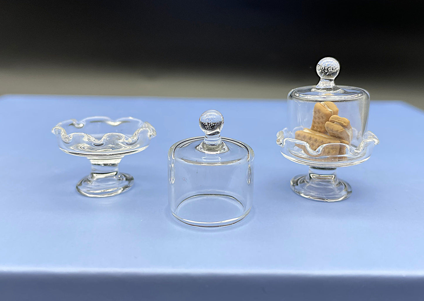 Miniature Glass Cake Stand. For Mini Cupcakes Dessert Cookies. Dollhouse Kitchen Cooking Accessories. 1:12 / 1:18 Scale