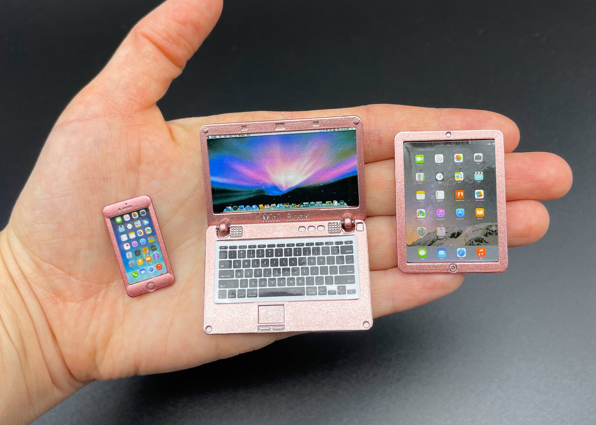 Miniature Laptop Set Computer Mobile Phone Tablet Dollhouse Accessories Scale 1:6