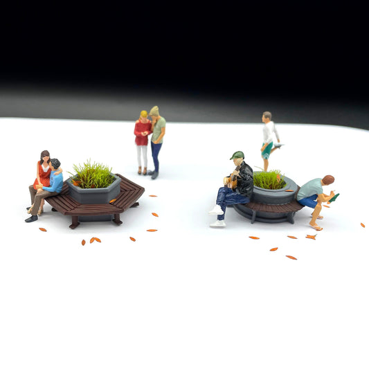 Round and Hexagon Park Bench, Miniature Outdoor Furniture Accessories. 1:64 1/87 Scale