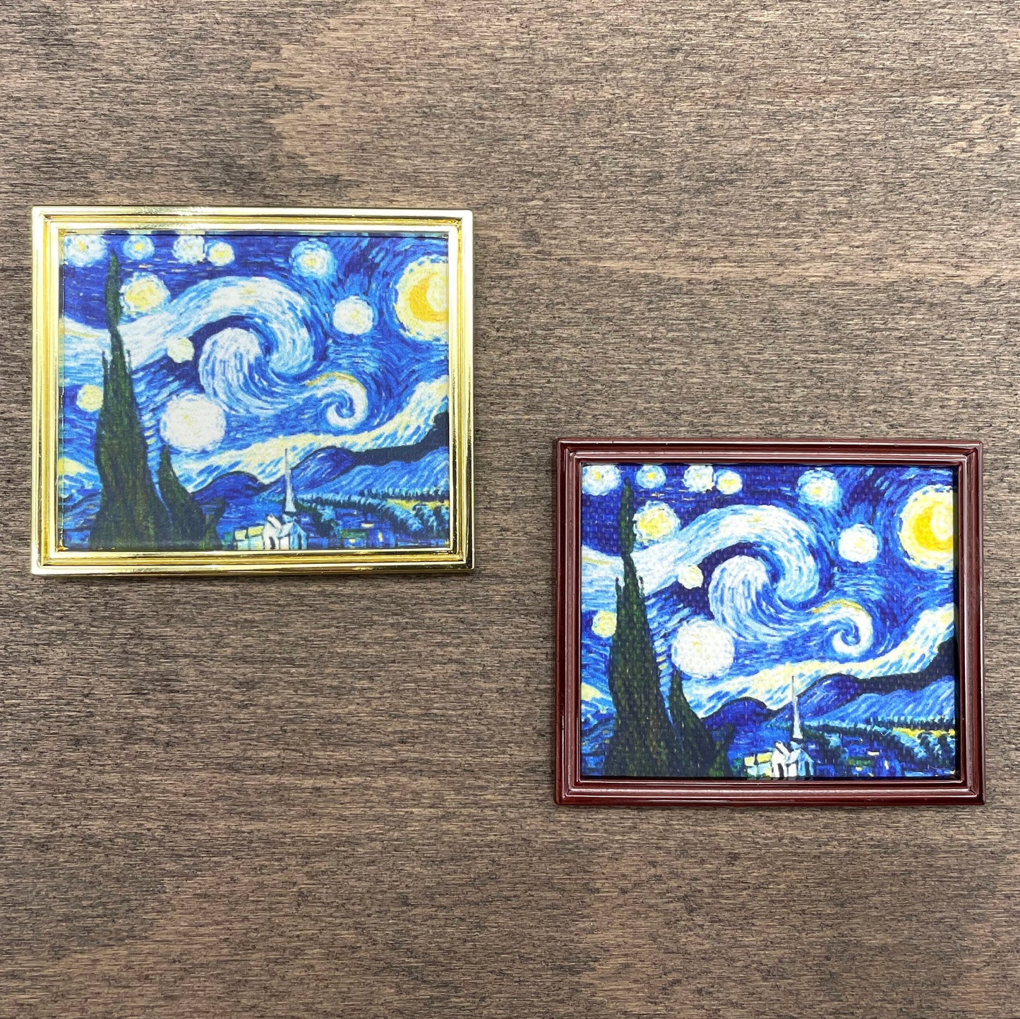 Miniature Oil Paintings in Gold or Brown Frame. 1:12 Scale Dollhouse Accessories