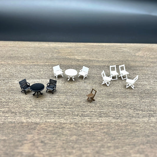 Miniature Furniture. Tables, Chairs, Bench. 1:87 Scale