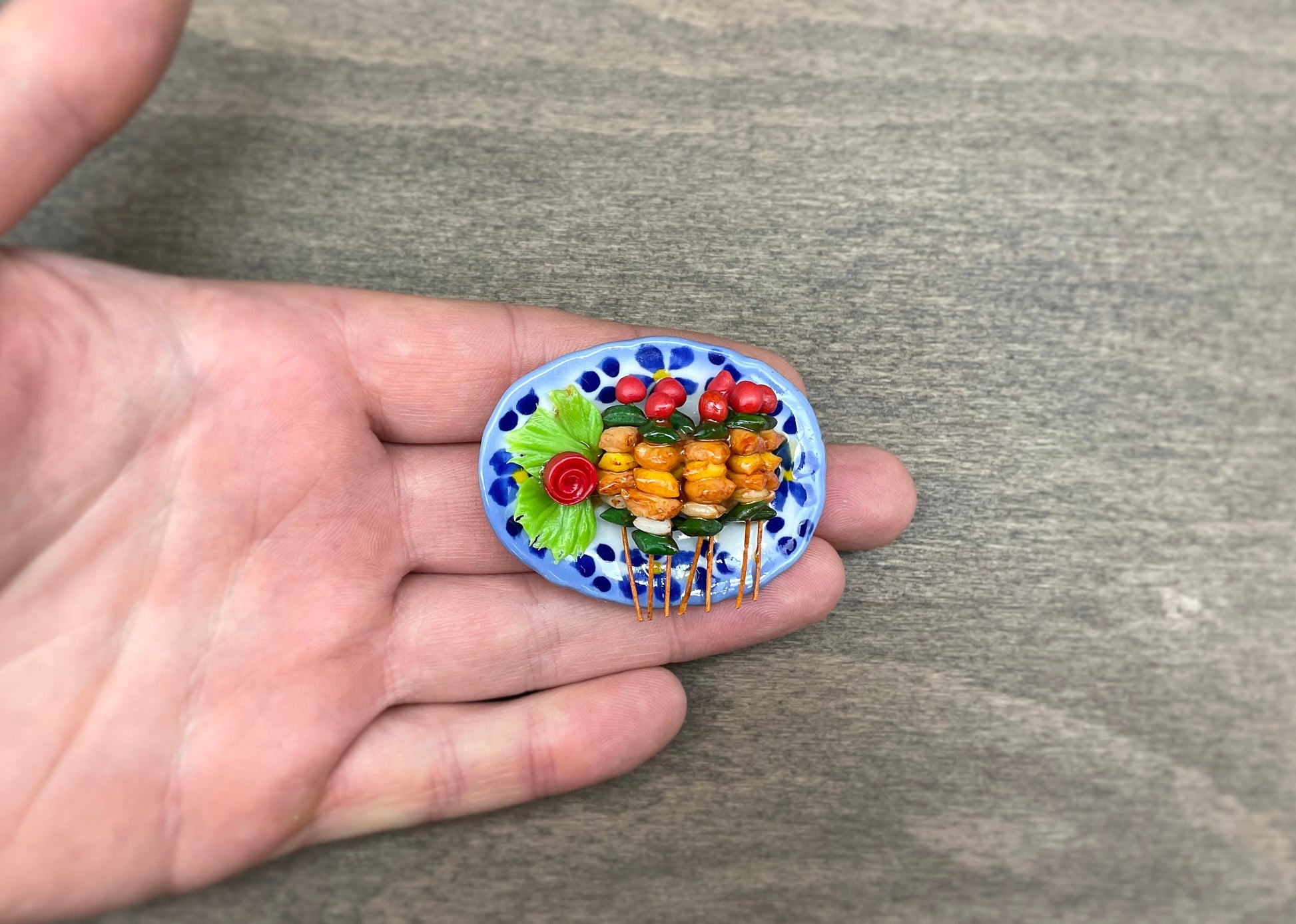 Miniature Kebab Plate Close-Up 1:12 Scale Dollhouse Dining Prop
