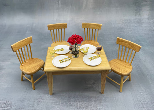 Miniature Table and 4 chairs. Dollhouse furniture. Scale 1:12