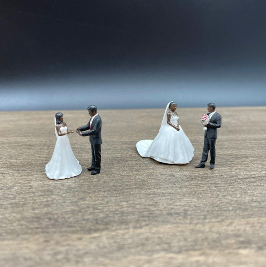 Miniature Wedding Couples Figures. Brown / Dark Skin. 1:64 Scale. Bride Groom Lovers