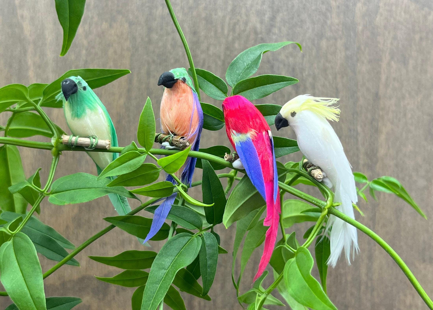 Miniature Birds. Fairy Garden Colorful Birds.