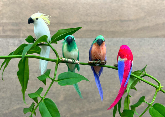 Miniature Birds. Fairy Garden Colorful Birds.