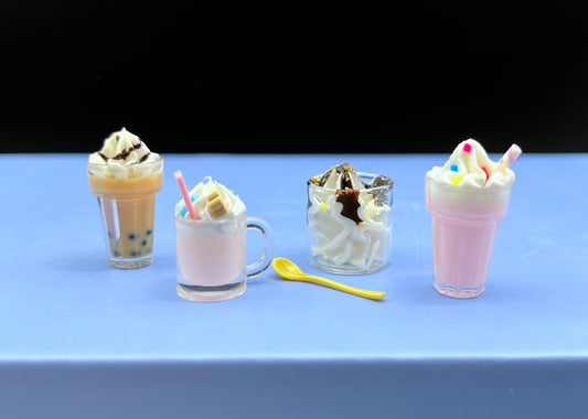 Miniature Ice Cream Drinks. 1:6 Scale. Kitchen Food Dollhouse Accessories